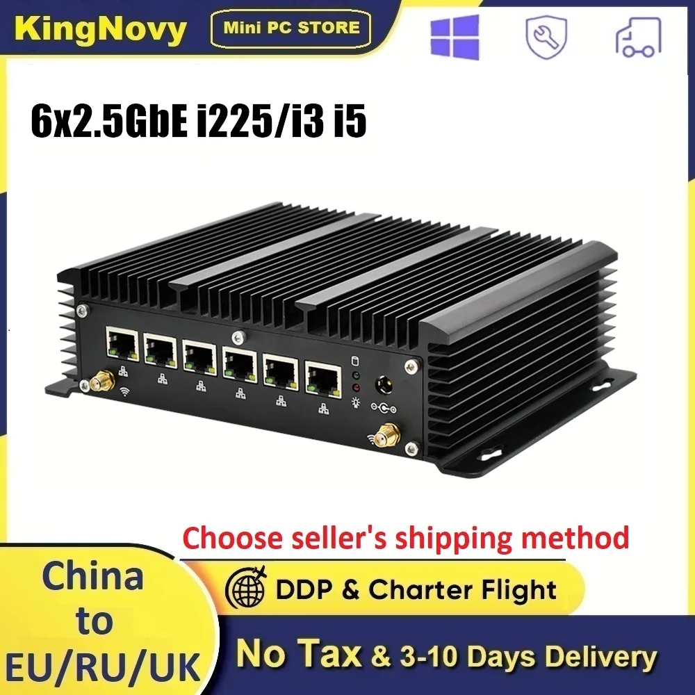 

Industrial Fanless Soft Router Intel i5 8260U i3 8140U 6x 2.5GbE i225 LAN Mini PC AES-NI 4*USB Rs232 pfSense Firewall Appliance