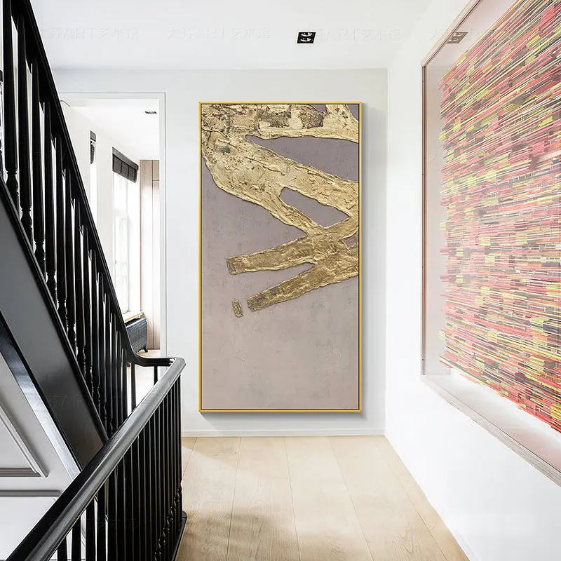 

Hand-painted Abstract Oil Painting Minimalist Minimalist Gold Foil Background Living Room Decorative Painting Canvas No Framed