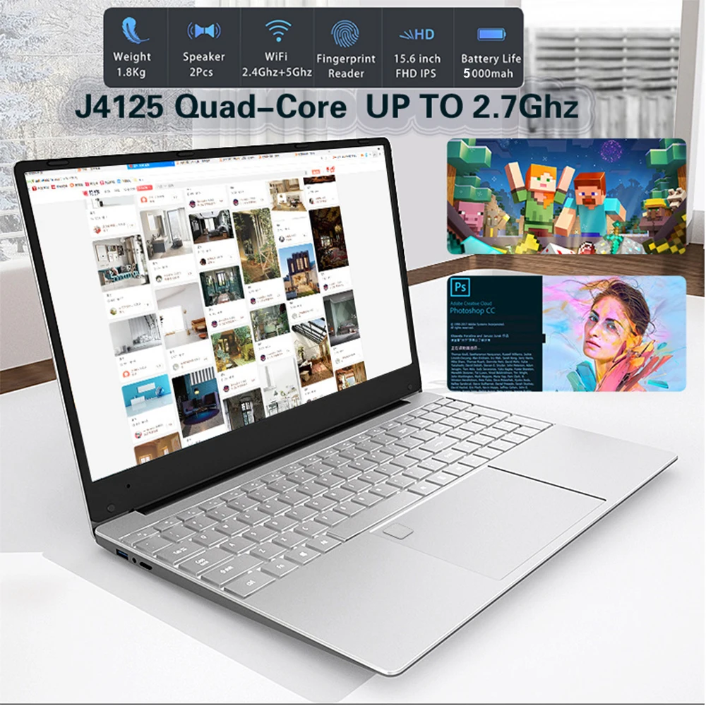 

12GB RAM IPS Laptop DDR4 15.6 Inch Notebook 256G/512G/1TB SSD Windows Pro MS Office Fingerprint Backlit 2.4G/5G WiFi