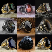 vintage punk big black zircon stone rings for men women gothic octopus scorpion animals punk party bike jewelry turkey jewelry