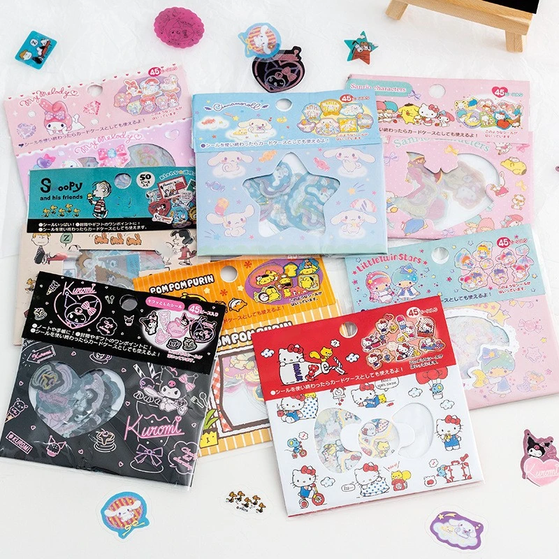 

Sanrio Sticker Cartoon Cinnamoroll Kuromi My Melody Cute DIY Hand Account PVC Transparent Bronzing Sticker Gift