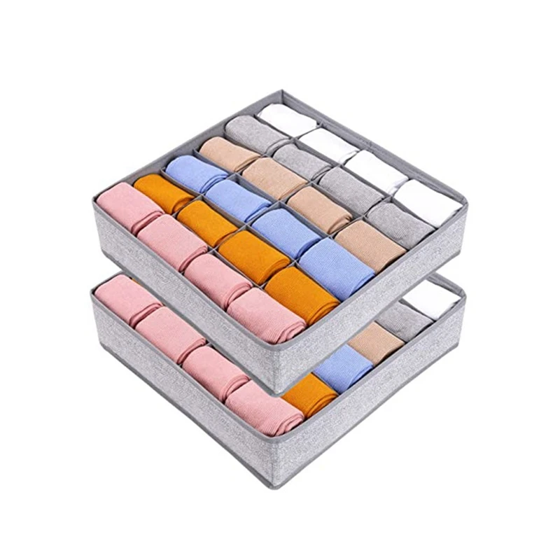 

2Pcs Sock Drawer Organizer Divider Organizer 24-Cell Fabric Dresser Drawer Organizers Storage Boxes For Socks