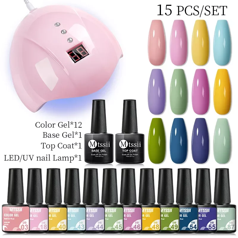 

Mtssii 8/10/15Pcs Gel Nail Polish Set With 36W UV Lamp Dryer Manicure Kit Semi Permanent Soak Off Base Top Coat Nail Art UV Gel