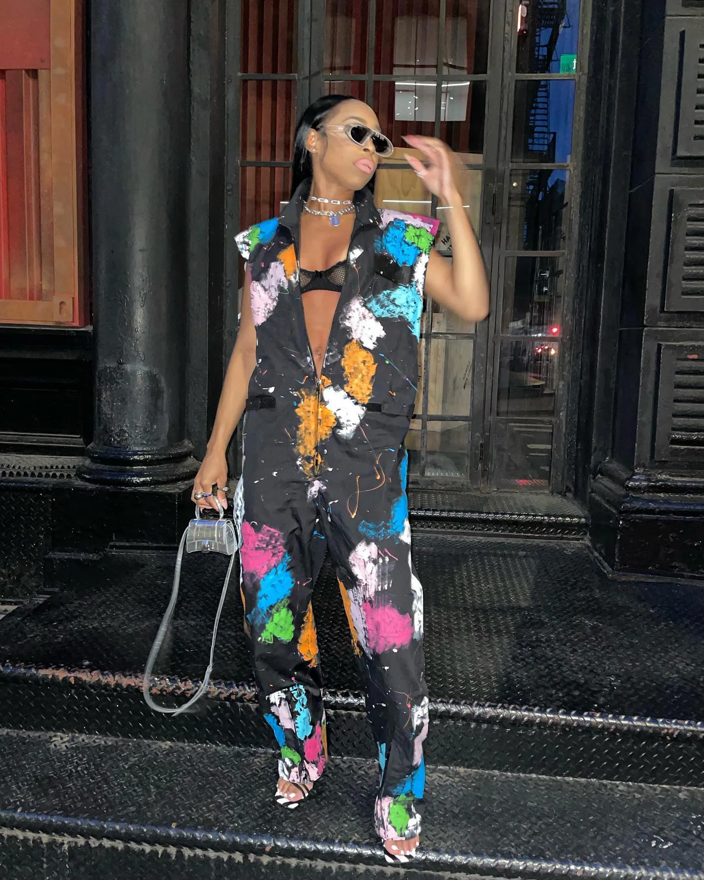 Prowow Fashion Y2k Style Women Jumpsuits Tie Dye Zipper One Piece Romper for Lady Summer Fall Slim Fit Full Pant Playsuits