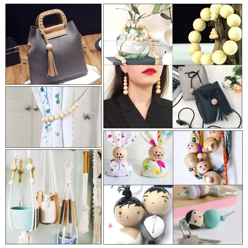 300pcs Natural Unfinished Wood Beads 14mm Round Loose Bead For Jewelry Making DIY Bracelet Necklace Crafts Christmas Decoration