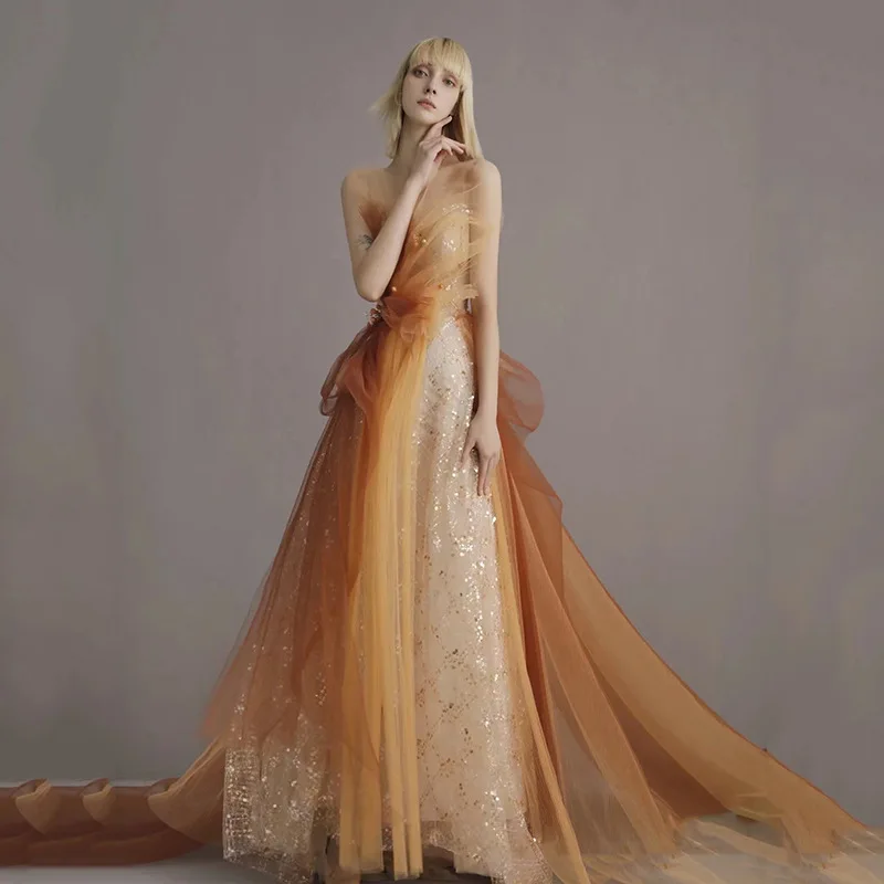 

Элегантные длинные трапециевидные тюлевые Вечерние платья на бретелях-спагетти для женщин сексуальные блестящие бриллианты для женщин