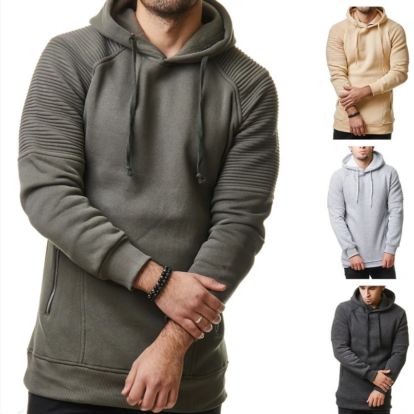 

Men Pleated Sleeve Streetwear Hoodies Hip hip Hooded Sweatshirts Men Zipper Hoodie Slim Fashion Hoodies Men Long Sleeve Clothing