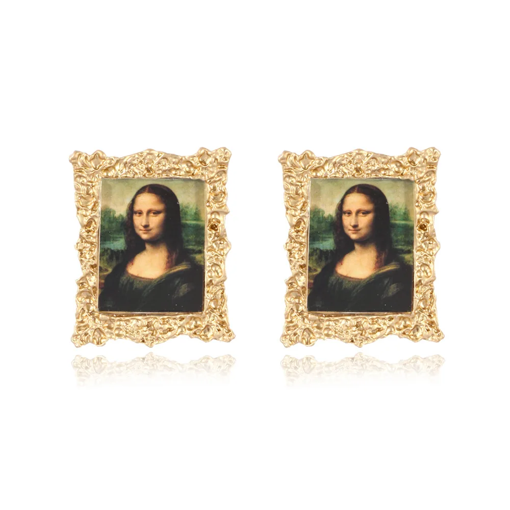 Explosive Women Earrings Mona Lisa Portrait Landscape Painting Alloy Earrings Creative Popular Album Earrings for Women Jewelry