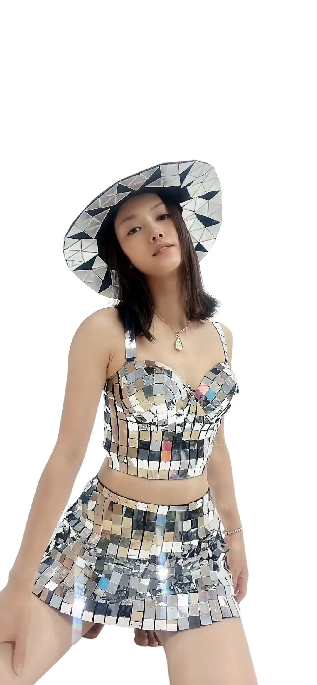 Серебряный зеркальный женский бюстгальтер короткие костюмы для взрослых