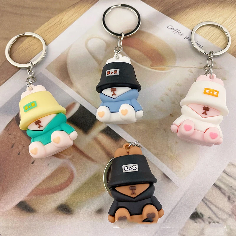 

4 pcs Lovely Cute Bear Keychain sleeping fisherman bear Bag Charms Animal Pendant Toy Car Keyring Jewelry Gift Trinket