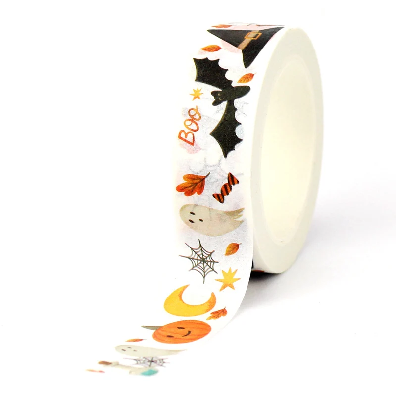 

2022 NEW 1PC 10M Decorative Halloween White Ghost Bat Orange Moon Washi Tape for Planner Masking Tape Cute Papeleria