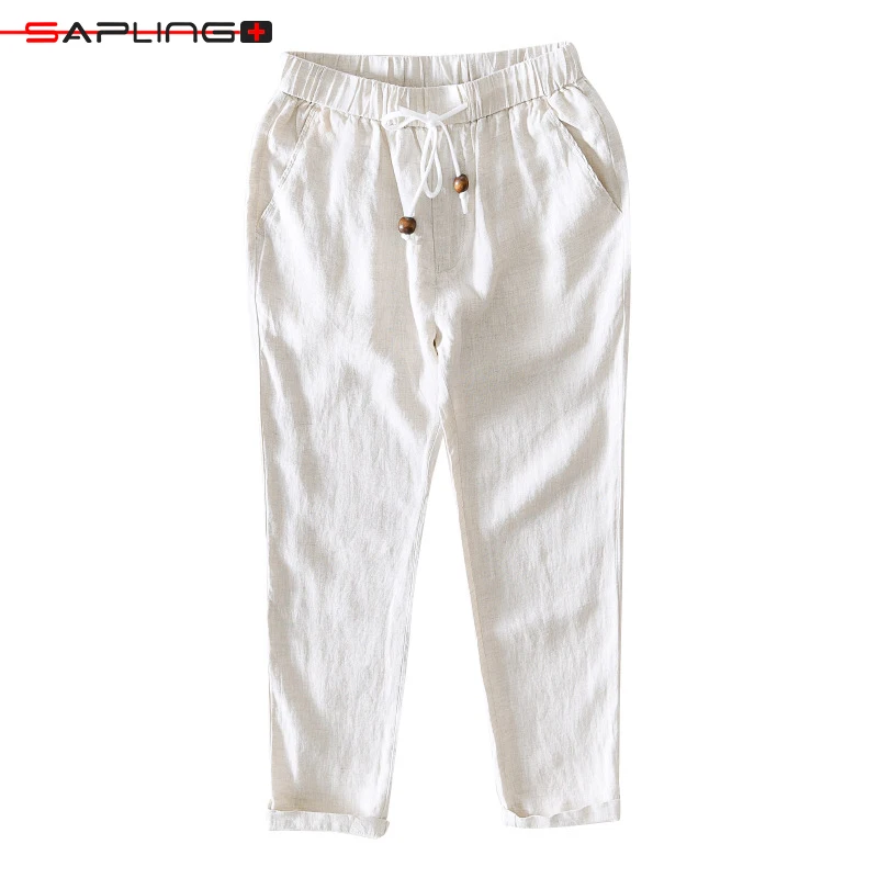 

Spring Summer New Men Pure Linen Casual Pants Japan Style Harajuku Streetwear Sweatpants Mens Pencil Pant Ankle-Length Pants