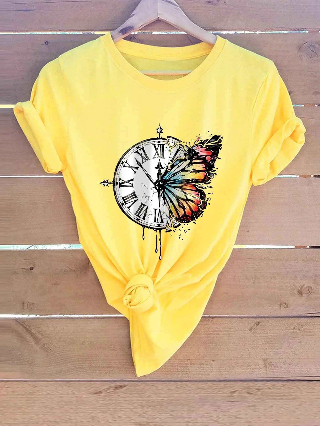

Clock And Butterfly Print Tee