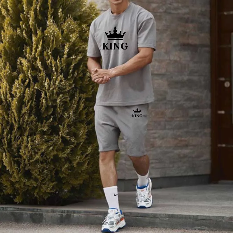 2023 New Men's Crown King Printed Two-piece Summer Sportswear Fashion Men's Jogging Suit T-Shirt and Short Casual Sportswear