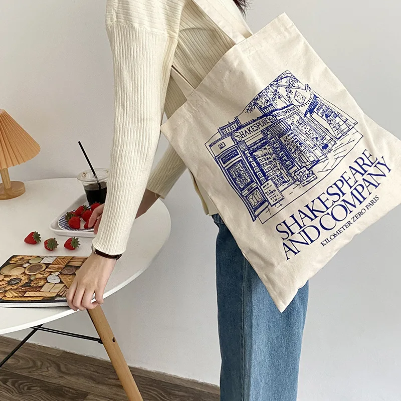 

Women Canvas Shoulder Bag Shakespeare Print Shopping Bags Cotton Cloth Fabric Grocery Handbags Tote Books Bag Ladies