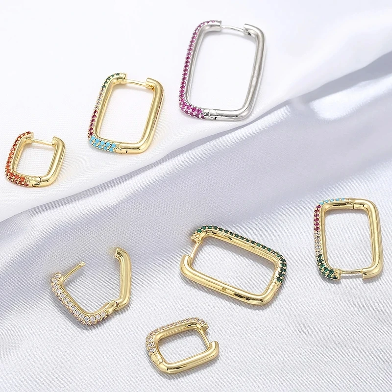 

ZHUKOU 1piece Hoop earrings for women CZ Gold color Silver Color Geometric Rectangle Earring rings big/small earring model:VE144