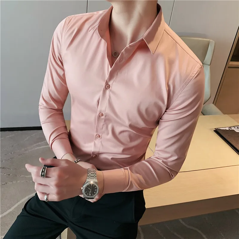 2022 Blouse Luxury Solid Color Long Sleeve Men Shirt Camisa Social Masculina Business Casual Office Wedding Dress Shirts S-4XL