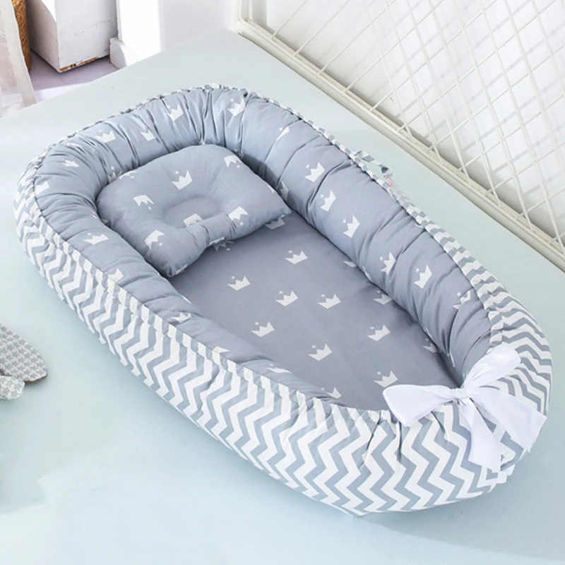 85*50cm Baby Nest Bed with Pillow Portable Crib Travel Bed Infant Toddler Cotton Cradle for Newborn Baby Bed Bassinet Bumper