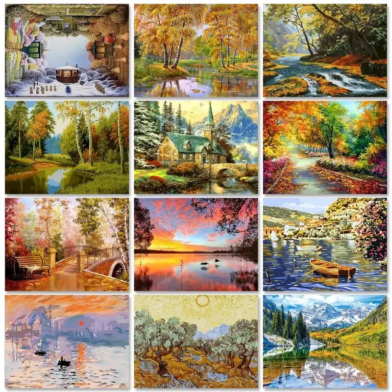 

RUOPOTY Acrylic Picture Paint By Numbers With Frame Forest Landscape Handicrafts Diy Ideas Drawing On Canvas For Home Decors