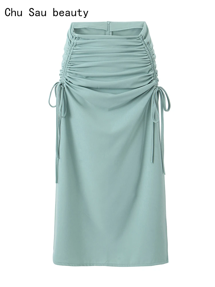 

Женская длинная юбка на молнии, однотонная облегающая юбка с завышенной талией и разрезом, в уличном стиле, лето 2023