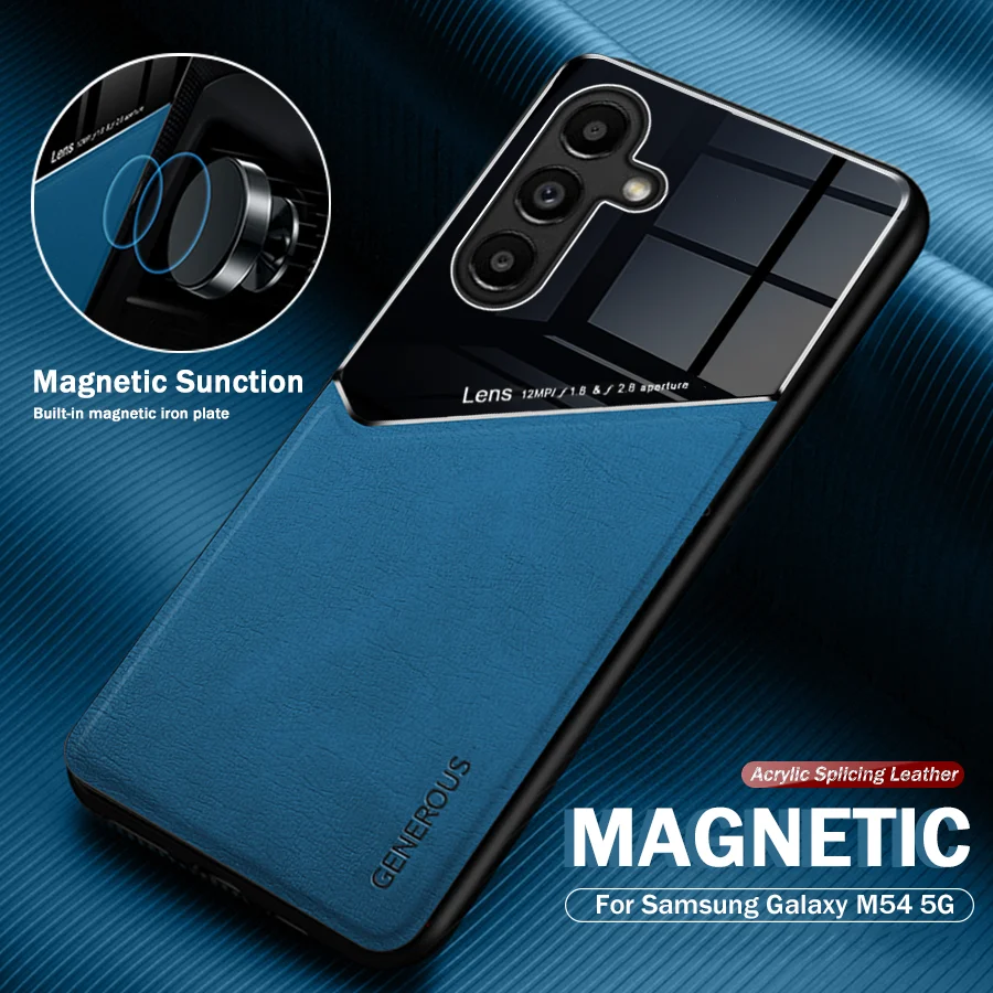 

SamsungM54 5G Case Built-in Magnetic Plate Leather Back Cover For Samsung Galaxy M54 M 54 5G 6.7" TPU Soft Frame Protect Fundas