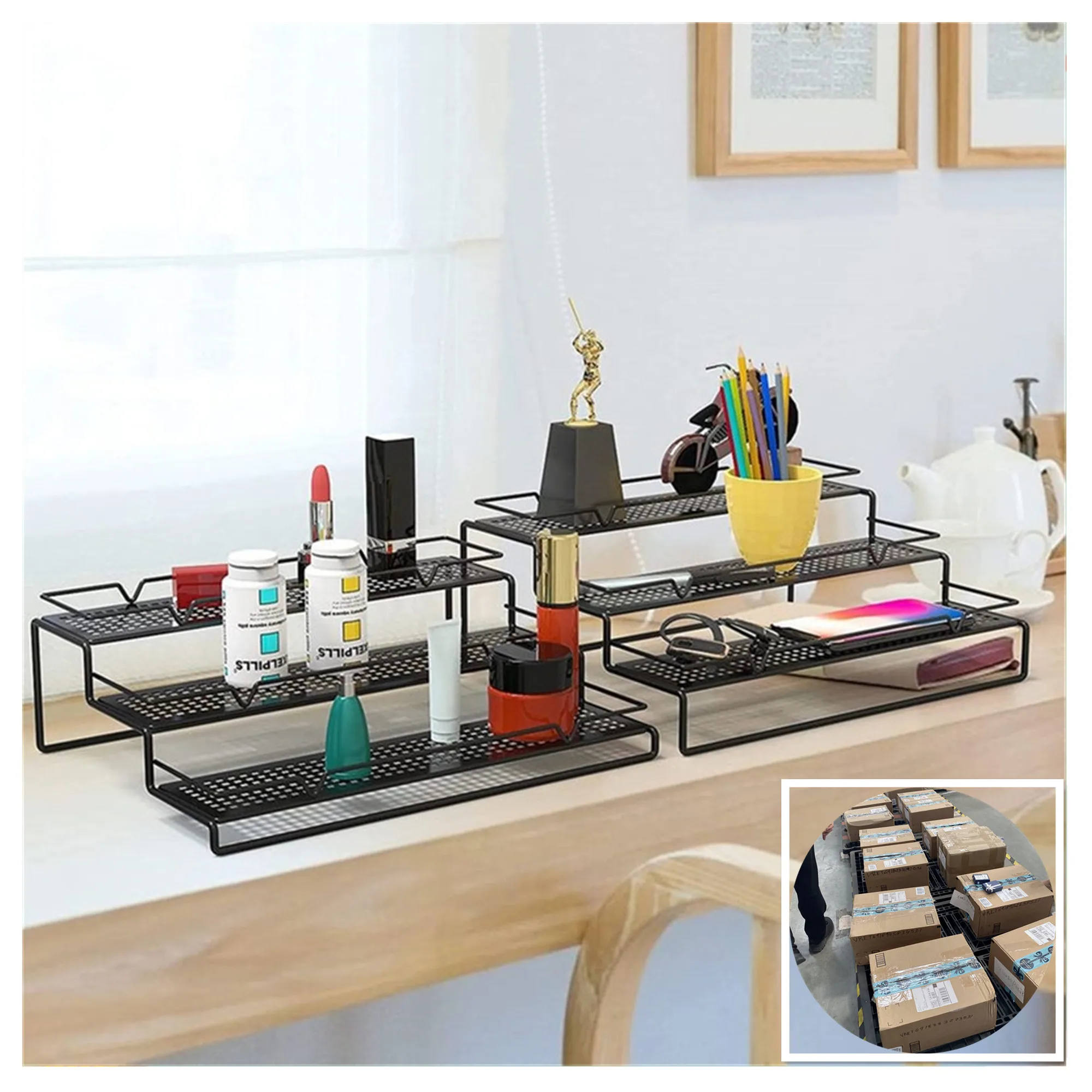 Расширяемая Полка для специй шкафов 3 ярусная Лестница Органайзер черный |