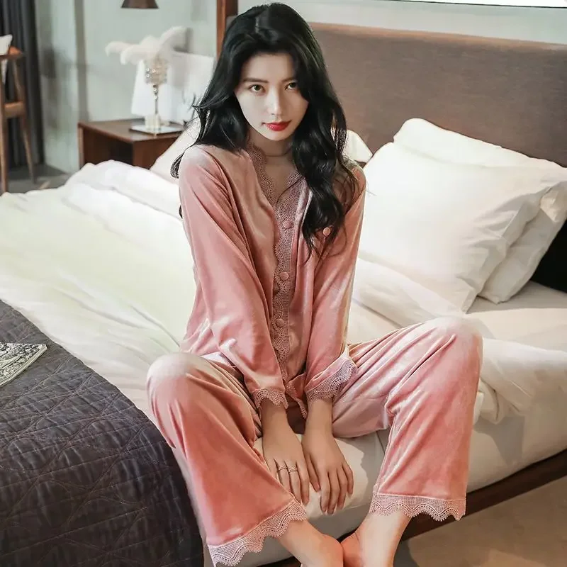 Бархатный пижамный комплект из 2 предметов одежда для дома осенне-зимняя женская