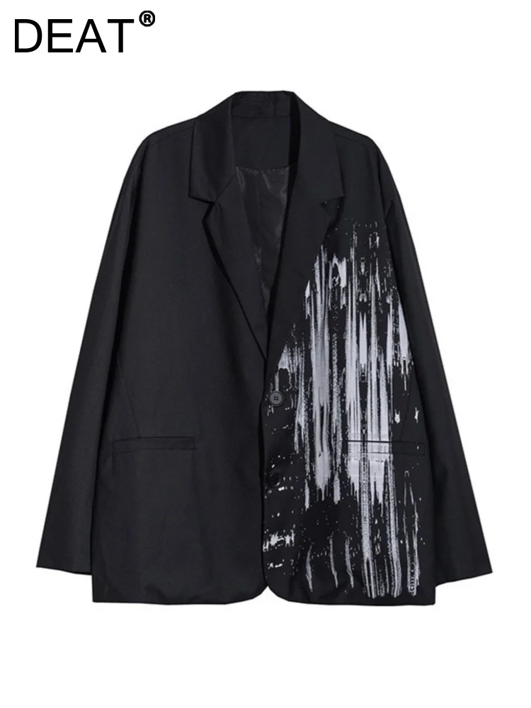 

DEAT Women's Fashion Blazer Notched Collar Long Sleeve Single Breasted Tie Dye Elegant Female Coat Autumn 2023 New 13Z5117