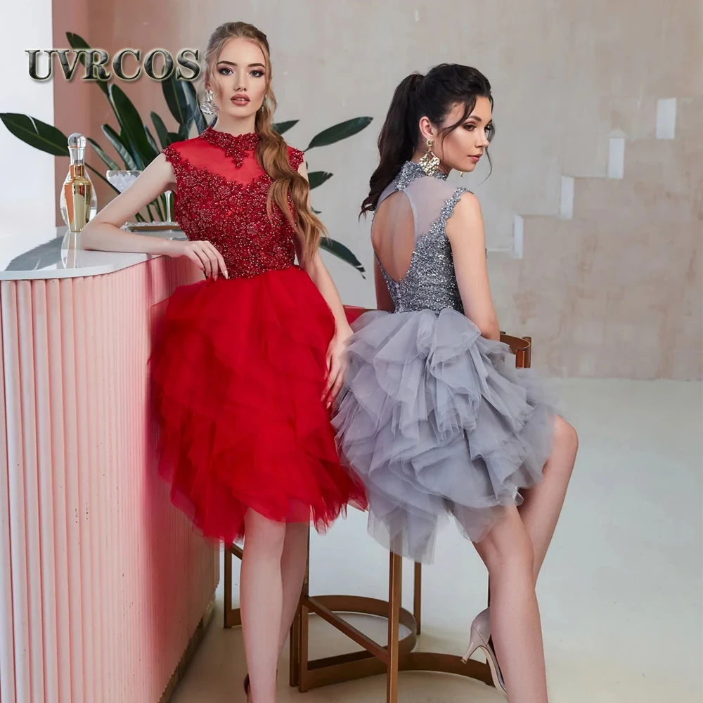 

UVRCOS Elegant Short Maxi Evening Dresses Graduate Lace Appliques Arabric Dubai Civil Pageant Party Robes De Soirée Custom Made