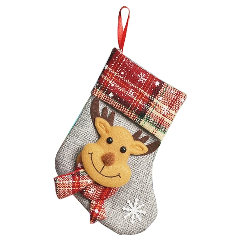 

Рождественские чулки 6 дюймов, Классические носки, подарок с Санта-Клаусом, снеговиком, оленем, мешок для конфет, подвесное украшение для камина, дерева