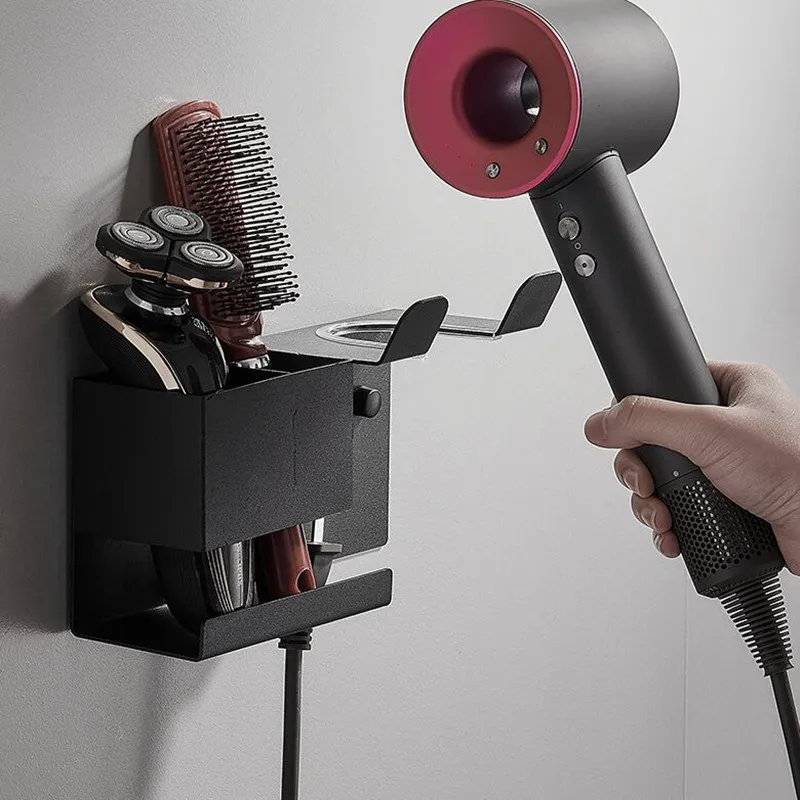 aluminum bathroom shelf organizer on the wall without drilling hair dryer holder black rack housekeeper bathroom accessories free global shipping