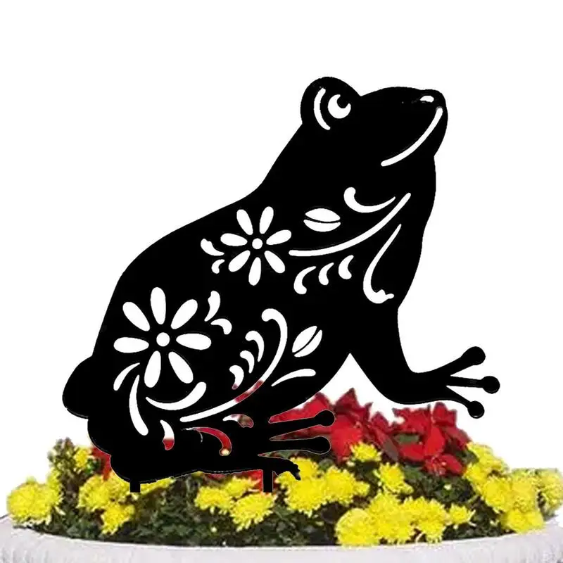 

Black Silhouette Statue 2D Acrylic Animal Sculpture Hollow Animal Frog Inserts Hollow Silhouette Stake Sign For Garden Patio