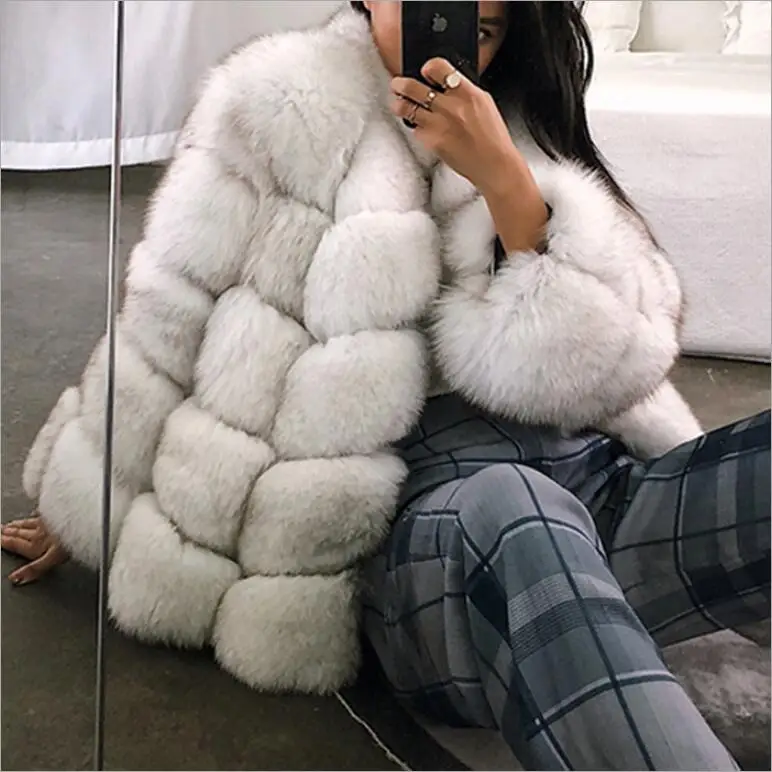 Winter warm Faux Fur Coat Women 2022 New Splicing Luxury Thicken Fox Fur Overcoat White Long Sleeve Plus Size Jackets XS-4XL