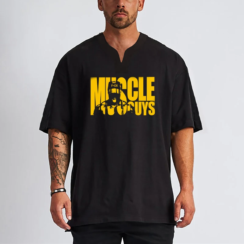 

New Casual Fashion Print Trend Shirt Gym Fitness Top Men Simple Solid T-Shirt Summer Breathable Loose Short Sleeve V-Neck TShirt