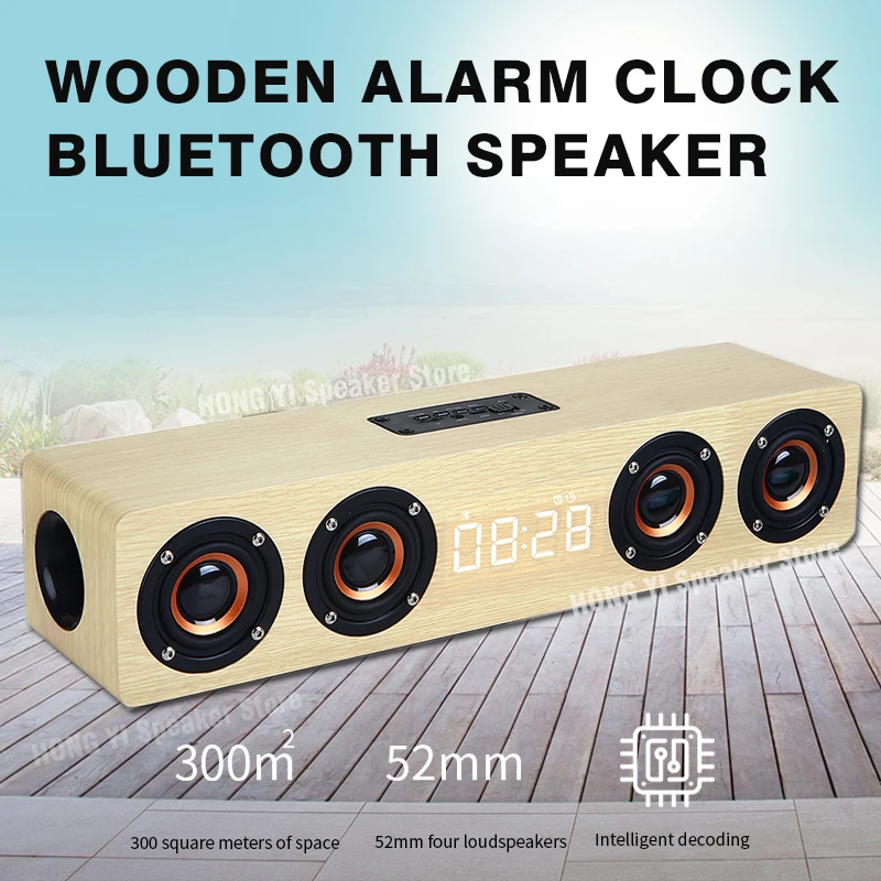 

Wooden 20w Portable bar speaker W8C Stereo music surround LED clock Outdoor speaker Bluetooth speaker with FM radio