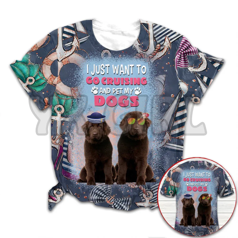 

FashionMen t shirt foundland-I Just Want To Go Cruising&Pet My Dogs 3D All Over Printed Funny Dog Tee Tops shirts Unisex Tshirt