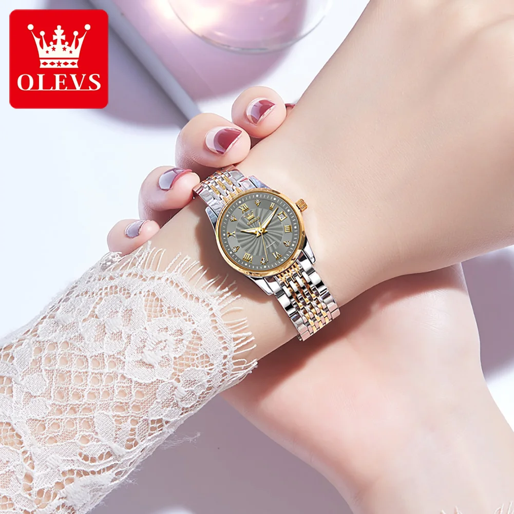 OLEVS Fashion Simple Calendar Womens Watches Fully Automatic Mechanical Watch Stainless Steel Strap Luminous Waterproof Women enlarge