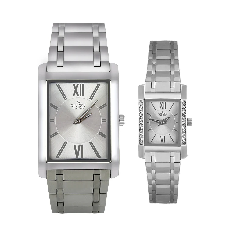 Che квадратные часы для пар ремешок из нержавеющей стали модный календарь даты
