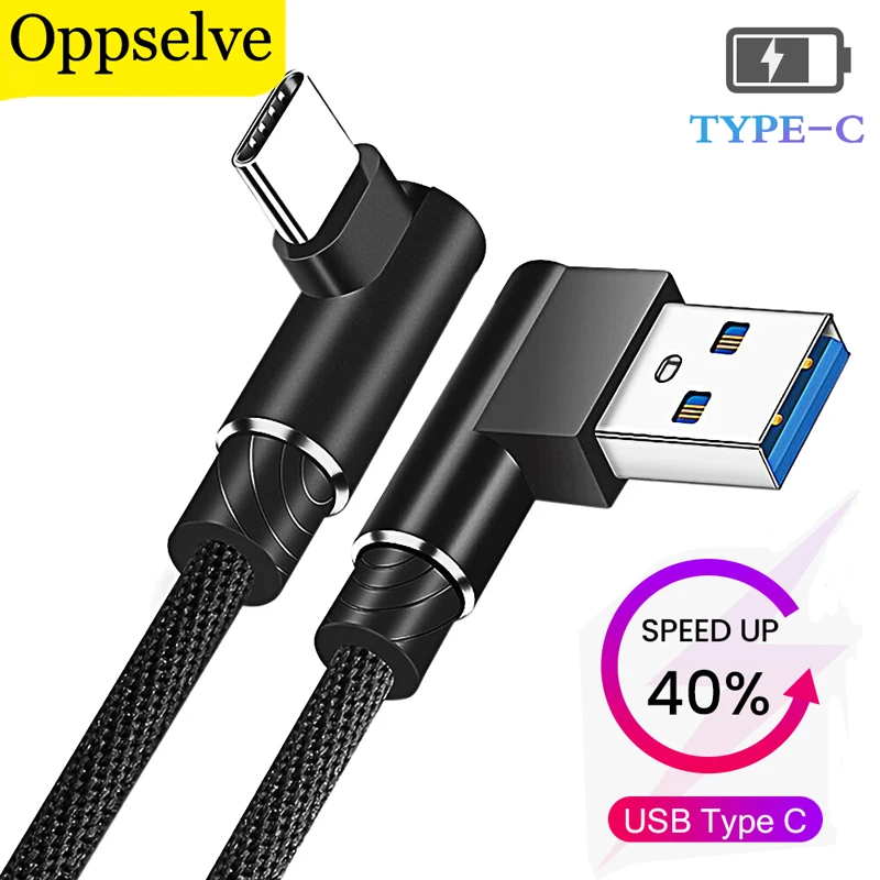 Câble de USB Type c en forme de L Oppselve pour Huawei Samsung fil de données de charge en Nylon