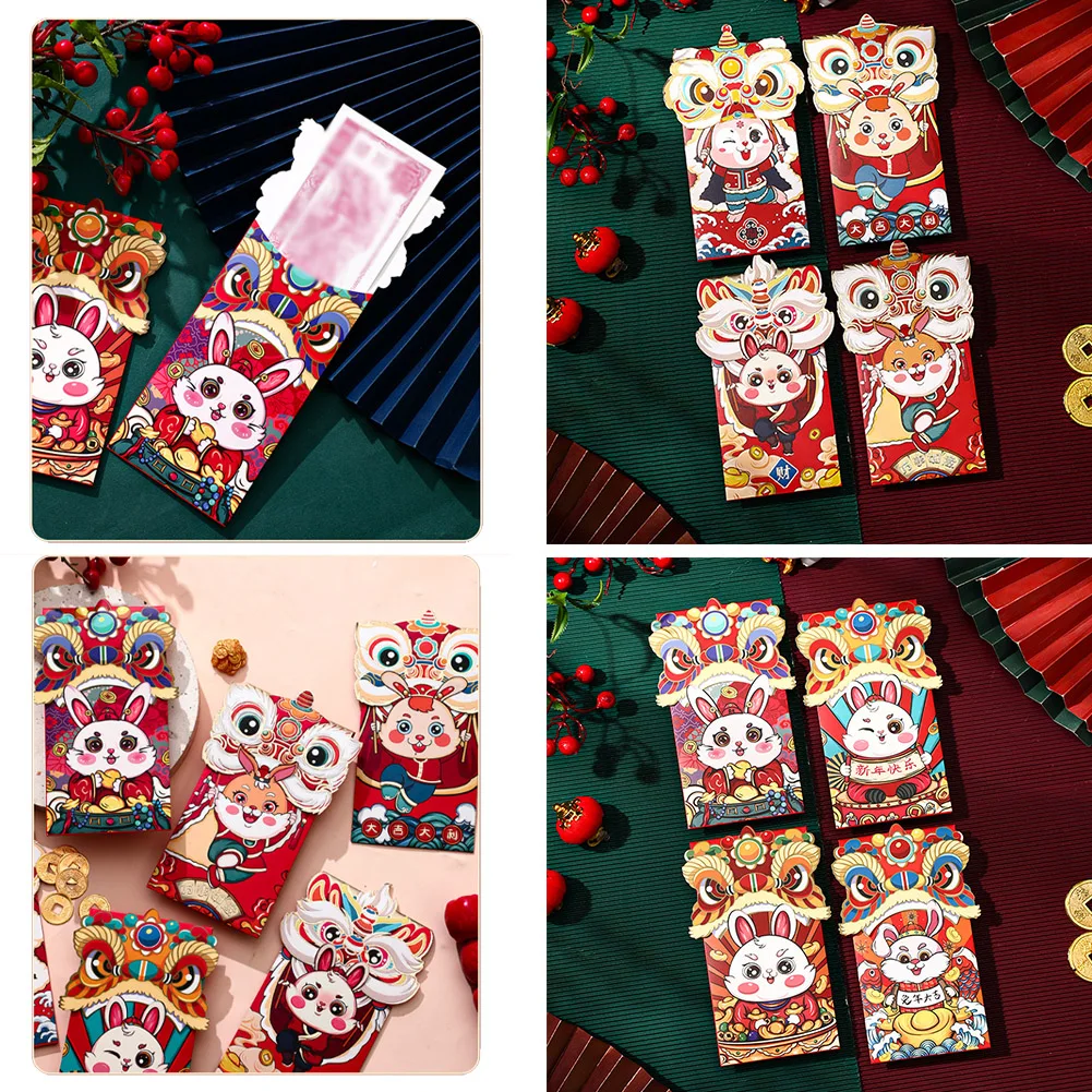 

4Pcs 2023 Chinese New Year Red Envelopes Rabbit Year Hongbao Spring Festival Red Pockets Best Wish Lucky Money Pockets Gift Bag