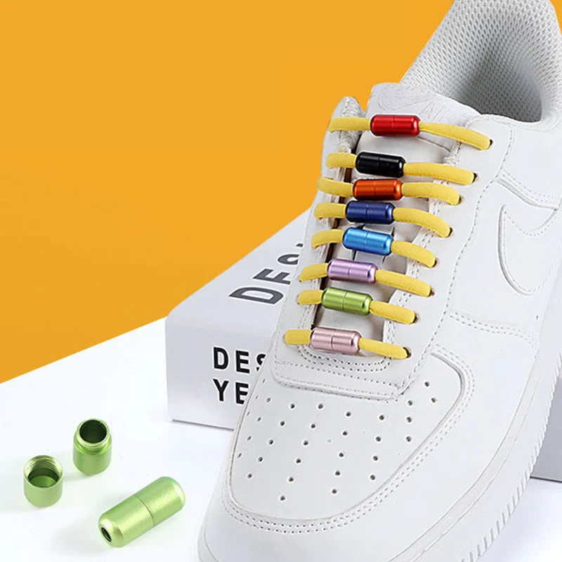 2Pcs Elastic Laces Clasps Metal Capsule Lock Buckles Tip Ends No Tie Shoelaces Tieless Elastic Lazy Shoelace Accessries