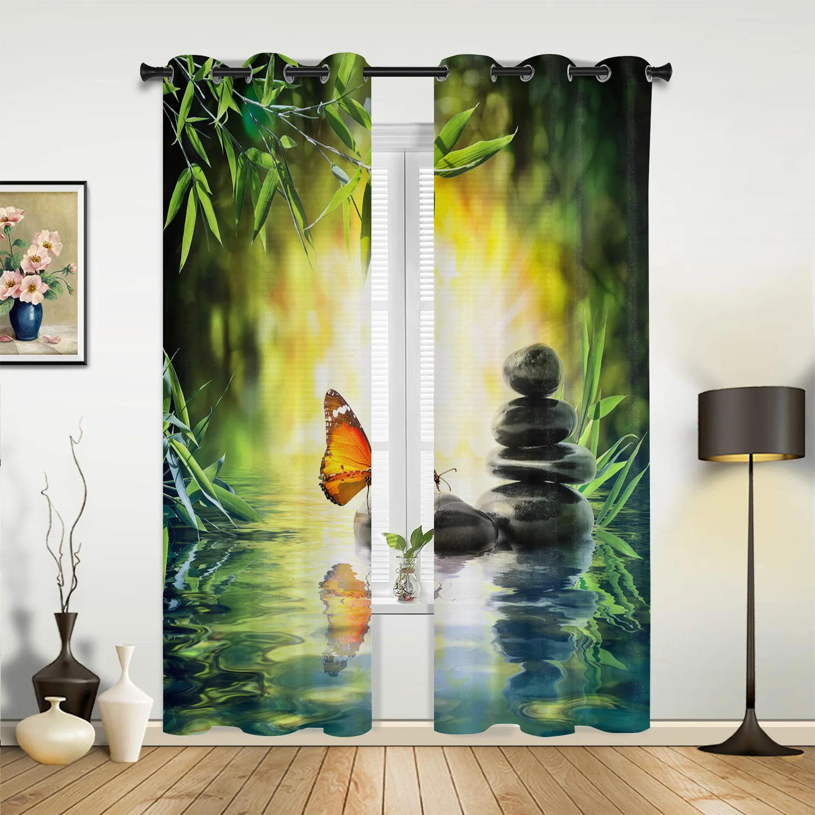 

Butterfly Green Leaves Stone Curtains for Bedroom Living Room Drapes Kitchen Children's Room Window Curtain Modern Home Decor