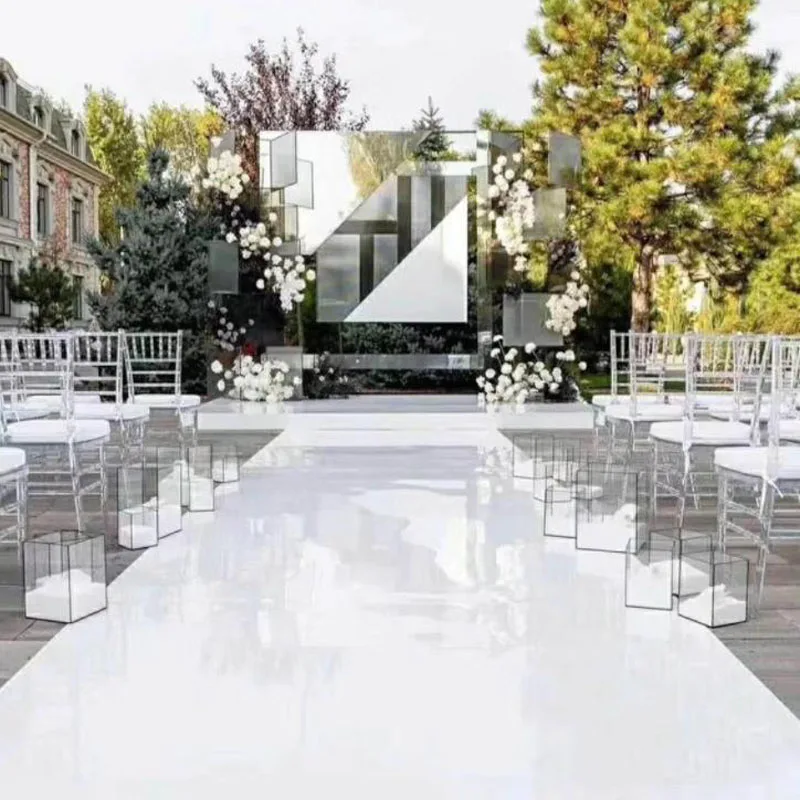 White Mirrored Floor Wedding Aisle Runner Indoor Outdoor  for Wedding Engagement Party Decorations 33ft Long