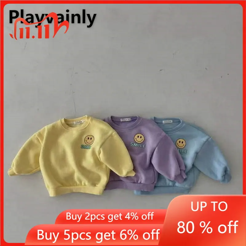 

Autumn Winter Boy Girl Sweatshirts Smiling Face Long Sleeve Thicken Pullover Sweatshirts Casual Sweatshirts Kids Clothes E54654