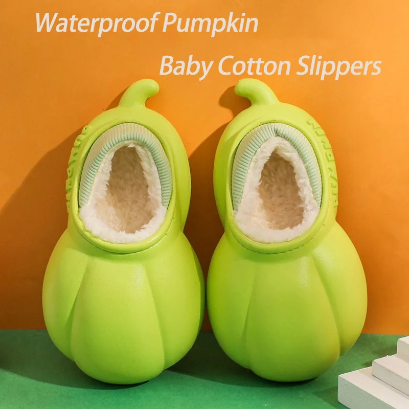 Pantofola da casa per bambini inverno Kawaii Indoor peluche Warm Baby Shose Slides impermeabile Cute Pumpkin Kids Slipper Family Children Shoes