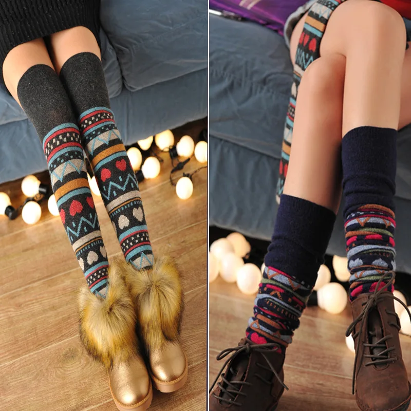 Fall/winter New Socks High Tube Socks Rabbit Wool National Love Heart Warm Leg Protection Knee Long Tube Socks Women
