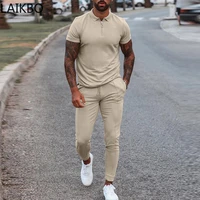 sets tracksuit men 2021 summer streetwear 2 piece set for short sleeve tops and drawstring pants suits mens clothes casual solid