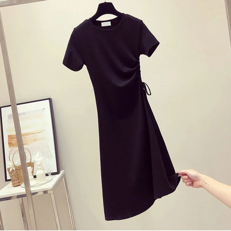 

Лидер продаж, женское летнее платье-футболка средней длины с коротким рукавом и круглым вырезом