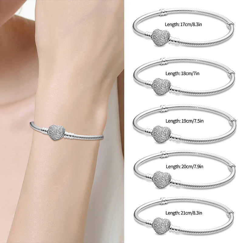Classics 925 Sterling Silver Color Heart-Shaped Bracelet Suitable For Original Charms Beads Ladies Bangle Fashion Jewelry Gifts