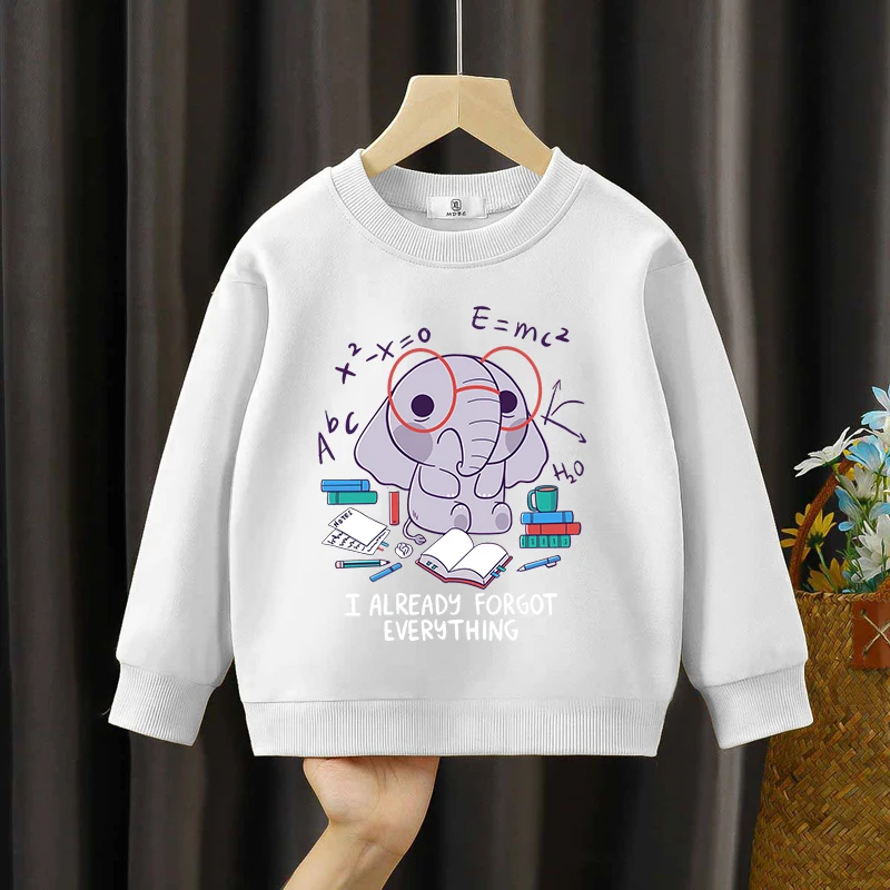 

Forgetful Elephant Classic Kids Hoodie Cute Animal Sweatshirts Elephant Study Math Science Children's Clothing Girls Boy Hoodies